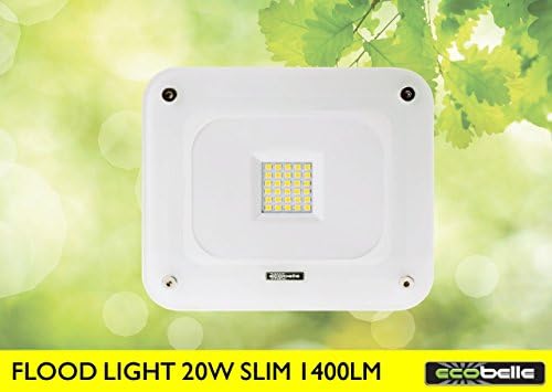 ECOBELLE® 1x LED Outdoor Flood Light 20W 1400 Lumen (Equal to 100W) Very Slim IP65 Cool White 4000k