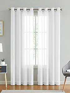 LINENWALAS Cotton Linen Solid Window Curtain, 5 Feet, White, Set of 2