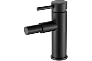 VALAZ Grifo Bidet Negro Mate | Grifo Monomando Lavabo, Mezclador Agua Fría y Caliente, Ahorro de Agua | Instalación Facil y Rápida | Latón, Inoxidable, Elegante, Redondo, Serie Palancia