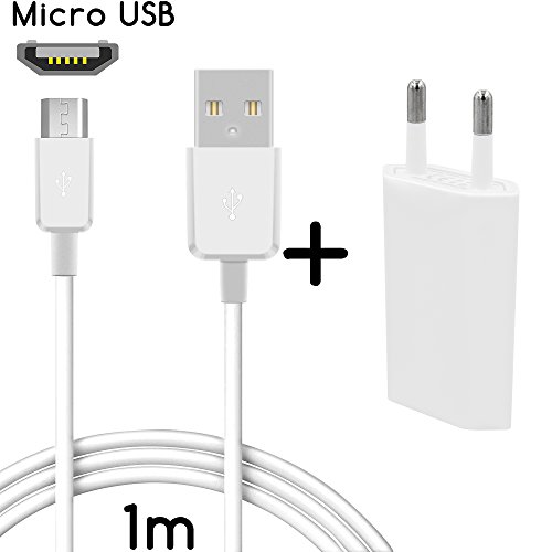 Original COVERLOUNGE - 2in1 Ladeset mit Micro USB Kabel / Datenkabel / Ladekabel [2.1 A] & Slim Netzteil USB universal Adapter [1.0A] für alle Huawei Smartphones mit Micro USB Anschluss | Farbe: weiß | Länge: 1 Meter / 1m