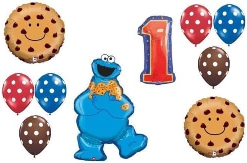 LoonBalloon COOKIE MONSTER Cookies Polka Dots #1 1st Birthday PARTY Mylar Latex BALLOON Set by LoonBalloon