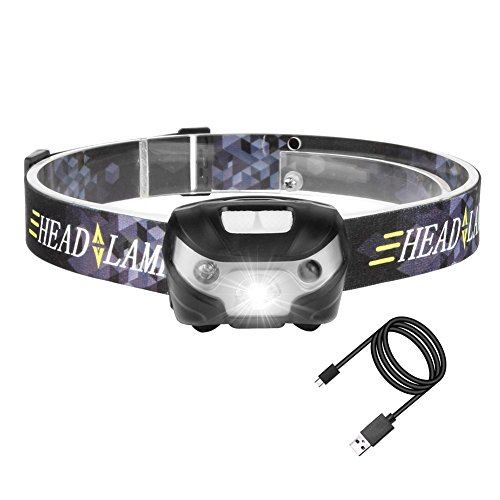 Duomishu Stirnlampe Wasserdicht USB Wiederaufladbare LED Kopflampe mit Handbewegung IR-Sensor Super Helle 3 Modi mit Sensor perfekt für Radsport Camping Wanderung Abenteur Jagd und die anderen Betätigungen im Freien, inklusive ein USB Kabel