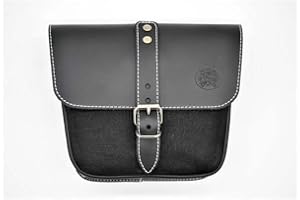 EXMOTO Borsa nera in pelle e cotone cerato per Moto Guzzi V7 III - V9 - V7 850 Ex Moto - Borsa da fianchetto in Pelle e waxed cotton per moto Guzzi