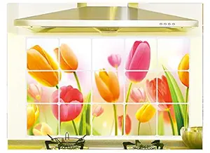 Jaamso Royals Removable Kitchen Oil Proof Decal Sticker Heat-Resistant Waterproof Tile Sticker Aluminium Foil Wall Sticker (Thickening of Hearth Tulip) (45 cm *75 cm)