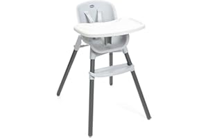 Chicco Zest 3-in-1 Folding Multi-Stage Highchair, Toddler Low Chair and Youth Stool, Suitable from 6 Months up to Max 40kg (Approx. 8 Years Old), Includes Tray and Harness, Moon Grey