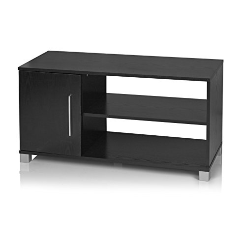 Home Source TV Stand Black 1 Door Television Cabinet 2 Shelves Black Ash Entertainment Unit