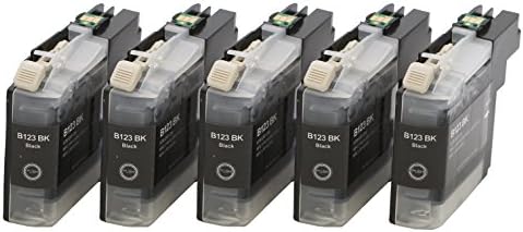 5 XL Ink Cartridges to replace Brother LC123B/LC 123B black with chip and level indicator for use with Brother