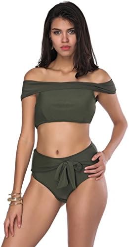 Bikini Swimwear Ladies Two Piece High Waisted Swimming Costume Sexy/Women's Off Shoulder Swimsuit Made by ORICSSON Green, L