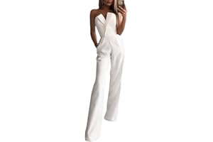 shownicer Femmes Combinaison Jumpsuit Élégant Paillettes Sans manches Playsuit Couleur Unie Long Pantalon Cocktail Soirée Cérémonie Romper