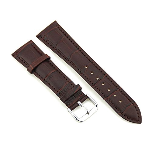 Preisvergleich Produktbild 22mm Uhrenarmband Leder Armbanduhr mit Edelstahl-Schnalle Alligatorprägung Dunkelbraun