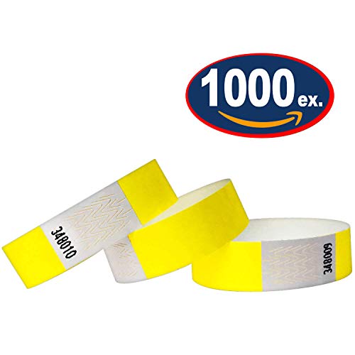 Pulseras de Identificación Tyvek 19 mm, 1000 piezas, pulseras événementiels, color amarillo 1000 Pack