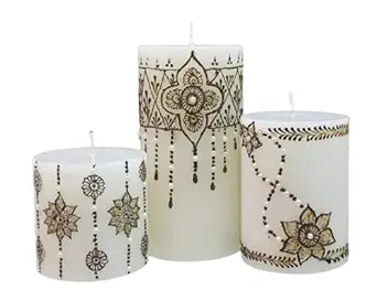 Floryn Decor Henna Candles Set of 3| Designer Henna Candle for Home Decor | Fancy Candles for Diwali | Set of 3 (Size- 3by3, 3by4 & 3by6 inches)