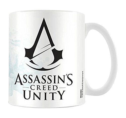 Preisvergleich Produktbild Empireposter - Assassins Creed - Unity - Black Logo - Größe (cm), ca. Ø8,5 H9,5 - Lizenz Tassen Assassins Creed Unity - Keramik Tasse, weiß, bedruckt, Fassungsvermögen 320 ml, offiziell lizenziert, spülmaschinen- und mikrowellenfest