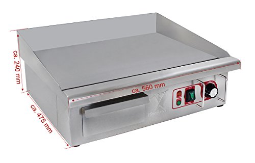 Beeketal ‚BGP-III‘ Profi Gastro Gusseisen Grillplatte elektrisch mit 55 x 36,5 cm Grillfläche (glatt), stufenlos regelbar 50-300 °C (3000 Watt), Edelstahl Gastronomie Tisch Elektrogrill mit Spritzschutz Aufkantung und großem Fett Auffangbehälter (Modell 2016 mit AN/AUS Schalter) - 4