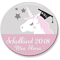 Polarkind Button Namenschild Anstecker Einhorn Schulkind 2018 mit Wunschname und Wunschgröße handmade 38mm 59mm Schultüte Füllung