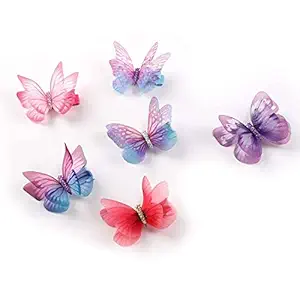 STAR WORK - Realistic Butterfly Hair Clips, 3D Colorful Mesh Butterfly Hair Clips, Glitter Barrettes Butterfly Snap Hair Clips, Hair Accessories for Teens Women Girls (PACK OF 6 (PATTERN 2 ))