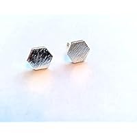 Selia Hexagon Octagon Ohrring Sechseck Ohrstecker Silber brushed Optik handgemacht Modeschmuck Schmuck, minimalistisch, geschenk