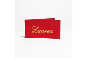 DECORAPARTY 25 pz Bigliettini per Bomboniera di Laurea Rossi, Decorazione in Carta con Scritta con Dettagli Oro Personalizzabili Rosso Cerimonia Evento Graduation Laureato Laureata Festa - 2,5 x 4,5 cm