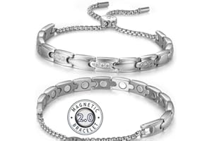RainSo Stainless Steel Magnetic Bracelet for Women - Adjustable Sliding Lock Clasp with Crystal Accents | Silver Plated Jewellery | Luxury Presentation Box