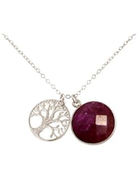 Gemshine - Damen - Halskette - Anhänger - LEBENSBAUM - 925 Silber - Rubin - Rot - 45 cm