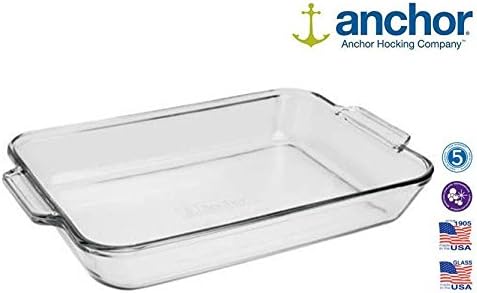 Anchor Hocking2L 34.5cm Long Glass Rectangle Baking Dish, Clear | 21cm Wide Oven Safe Roasting Tray with Handles | Lasagne Dish for Baking, Serving & Cooking | Dishwasher & Microwave Safe Oven Tray