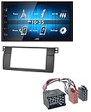 Einbauset besteht aus: JVC KW-M24BT / M25BT - Doppel-DIN MP3-Autoradio mit Touchscreen / Bluetooth / USB / iPod / AUX; Doppel DIN Radioblende, Professional (HQ Version); Adapterkabel ISO fahrzeugspezifisch (Strom / Lautsprecher)