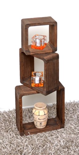 3er Set Lounge Cube Regal Landhaus Stil Wandregal Hängeregal Massivholz in Dunkelbraun - 4