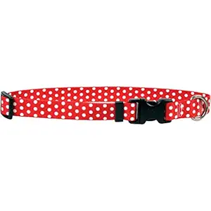 Yellow Dog Design Red Polka Dot Dog Collar-Size X-Small-3/8 inch Wide and fits Neck Sizes 8 to 12 inches
