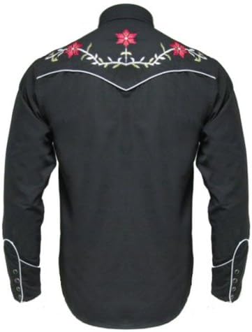 Red Star Mens Cowboy Western Flower Embroidered Shirt