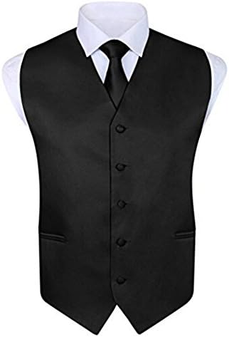 Zicac Mens Top Design Vintage Classic Formal British Style Slim Fit Skinny Dress Casual Sleeveless V-neck Vest Plain Satin Wedding Waistcoat for 36"-48" Chest (38, Black)
