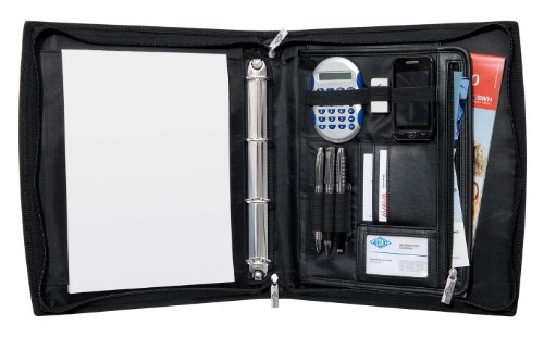 Wedo - Carpeta organizadora para conferencias archivador de 4 anillas
tama o A4 soporte para documentos tarjetero sujeci n para bol grafos
cierre con cremallera asa de mano color negro