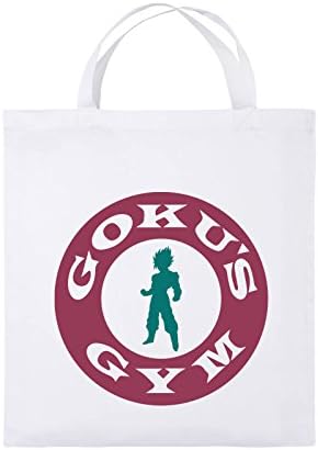 Comedy Bags - SON GOKU'S GYM - jute bag - short handles - 38x42cm - Colour: white / fuchsia-turquoise