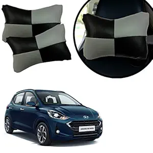 AdroitZ Grey Universal Neck Rest Pillow Faux Leather Material in Check Design for All Cars_275