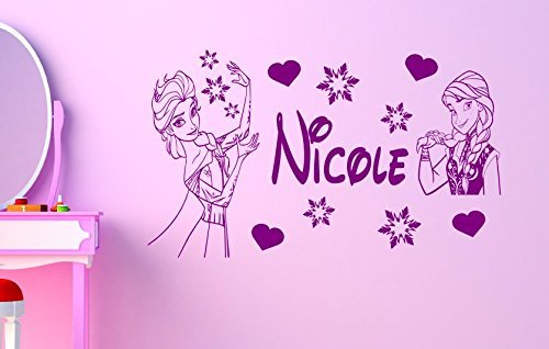 Personalised Frozen Elsa & Anna Vinyl Wall Art Sticker - **ANY NAME** - (frz3) (Large 80 x 50 cm)