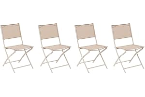 Hespéride - Lot de 4 Chaises de Jardin Pliantes Modula Beige Lin - Acier Traité Epoxy Texaline - Dim 46 x 52 x 87 cm - Meuble d'Extérieur Pliable