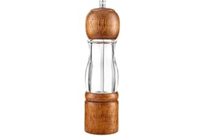 YUNXIASW Molinillo de pimienta manual para sal y pimienta, de madera, con platillo, perfecto sellado, molinillo de cerámica, finura ajustable, altura 20,5 cm, natural