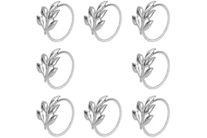 Dciustfhe 8PCS Leaf Rings Metal Silver Holder Table Rings for Dinning Table Parties Everyday