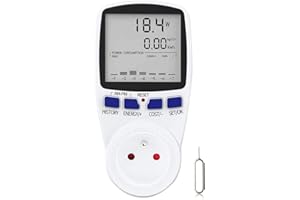 NAVESO Wattmètre, Prise Compteur d'Énergie Numérique, Mesure Consommation Electrique, Prise Consommation d'Énergie avec 7 Mode et Lécran LCD, Prise Wattmetre, 16A Protection de Surcharge