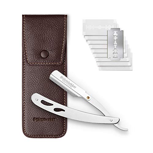 NEU: Störtebekker® Rasiermesser im handgefertigten Lederetui inkl. Alaunstift & Rasur- und Bartguide E-Book [10 Astra-Klingen] Rasiermesser Set - Nassrasierer in Premium-Qualität (Silber - Café)