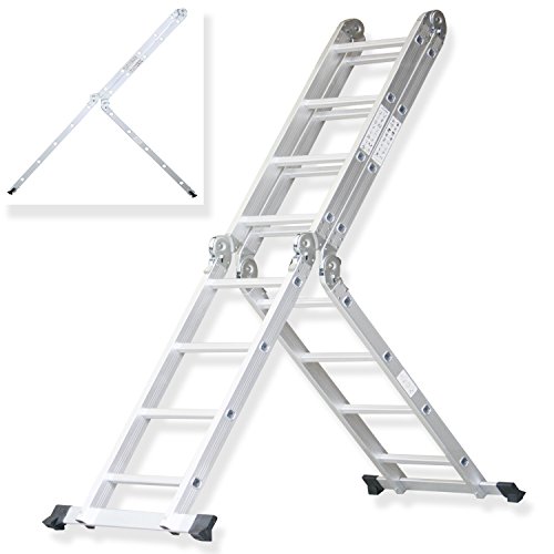 Masko® 6in1 Mehrzweckleiter 4.70M ALU Anlegeleiter Klappleiter Stehleiter Aluminium Modell: 4 x 4 Stufen mit Plattform - 5