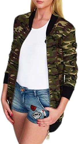 Fanmay Women's Jacket Classic Zip up Biker Jacket Stylish Padded Coat Camouflage Jacket (M, Army Green)