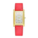 Luckhome Damenuhr Analog Quarz Uhr Mit Leder Armband Mode Farbe Strap Digital Dial Lederarmband Armbanduhren Lange Viereckige Armbanduhr Nagel(RotA)