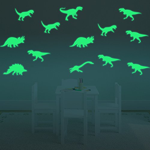 ufengke 9-Stück Dinosaurier Wandsticker Fluoreszenz-Aufkleber Leuchten Im Dunkeln, Kinderzimmer Babyzimmer Entfernbare Wandtattoos Wandbilder - 2
