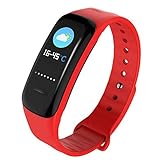 L&Jing Fitness Armbanduhr, Schmal Wasserdicht Fitness Tracker Mit Herzfrequenz Schrittzähler Schlafmonitor Und Kalorienzähler, Aktivitätstracker Armband Uhr Für Damen Herren Und Kinder,Red