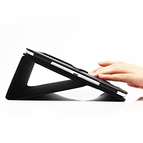 Ipad Air 2 Hülle, Boriyuan Echt Leder Case Schutztasche aus echtem Leder mit Standfunktion, Auto Sleep Wake up und Fach für Kreditkarten, mit Displayschutzfolie + Stylus für das Apple Ipad Air 2 – (Schwarz) - 5