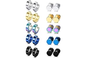 Finrezio 10 Paires Créoles Boucles d'Oreilles en Acier Inoxydable pour Homme Femme Clous d’Oreilles Ronde