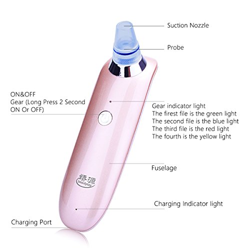 poren cleaner, Beautysay Chargeable 900mAh einstellbar 5 Düse Extraktionswerkzeug Hautpflege Vakuum Blackhead Remover(Rosen Gold) - 3