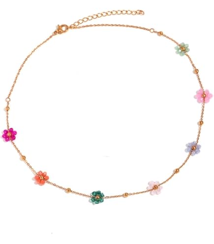 Set 4 Collane Boho Con Perline Di Vetro E Fiori - Girocollo Regolabile, Fatte A Mano, Colorate, Perfette Per Spiaggia E Regali