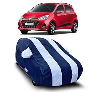 DREAM STORE - Water Resistant - dust Proof - car Body Cover for Hyundai Grand I10 car Cover - Water Resistant UV Proof - car Body Cover (Strips White with Mirror Pockets)