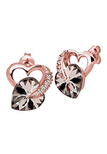 Elli Damen-Ohrstecker Herz Silber vergoldet Swarovski Kristall grau